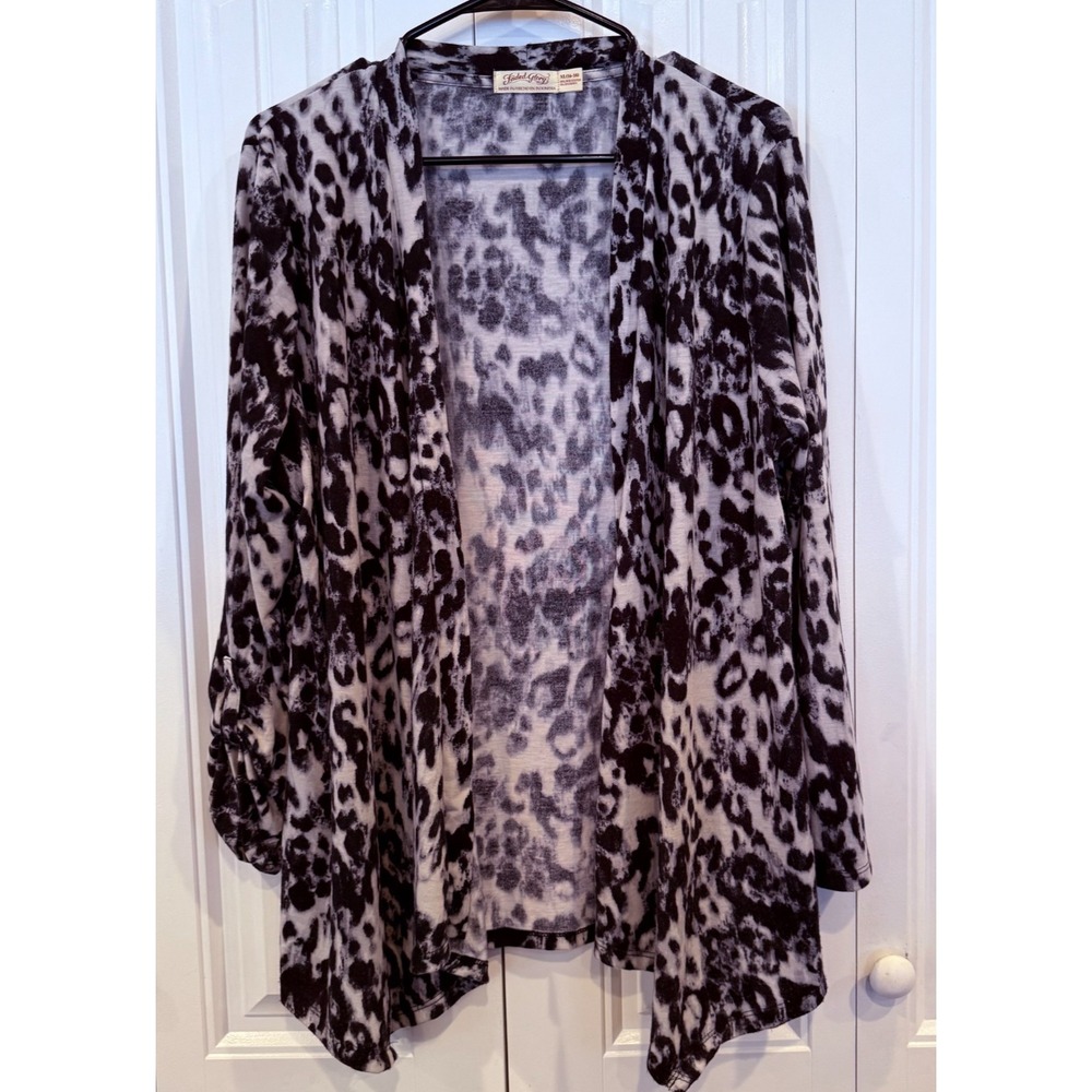 Faded Glory Women's XL Black Gray Leopard Print Open Front Cardigan Plus Size